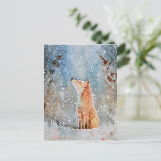Carte postale de Noël Water Color Fox (Debout devant)