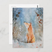 Carte postale de Noël Water Color Fox (Devant / Derrière)