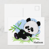 Carte postale de nom personnalisé Cute Panda (Devant / Derrière)