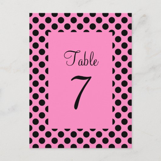 Carte postale de numéro de table à pois rose et no (Devant)