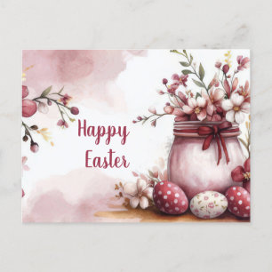 Carte postale de Pâques à l'aquarelle avec œufs et