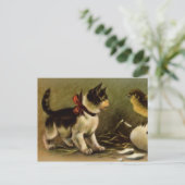 Carte postale de Pâques de chaton et de poussin (Debout devant)