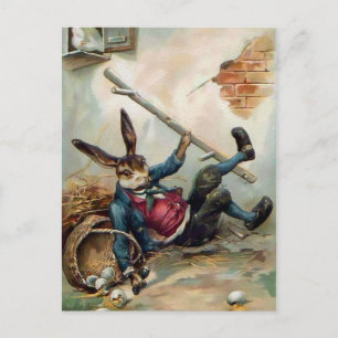 Carte postale de Pâques de lapin tombant vintage