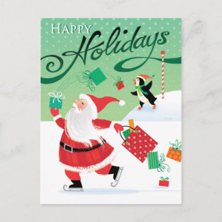 Carte postale de patinage mignonne de Père Noël