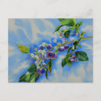 Carte postale de peinture à l'aquarelle myrtille