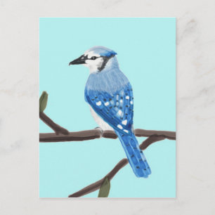 Carte postale de peinture d'aquarelle de geai bleu