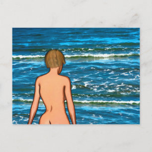 Carte postale de peinture d'une fille dans la mer