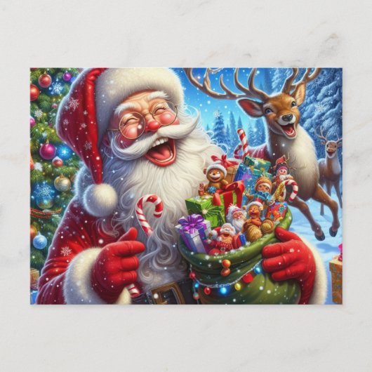 Carte postale de Père Noël et de rennes (Devant)