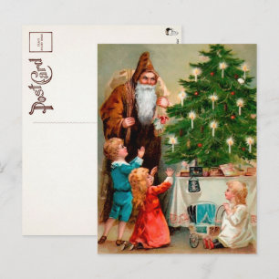 Carte postale de Père Noël victorien en robe marro