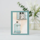 Carte postale de petite porte bleue (Debout devant)
