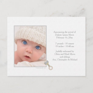 Carte postale de photo de faire-part de naissance