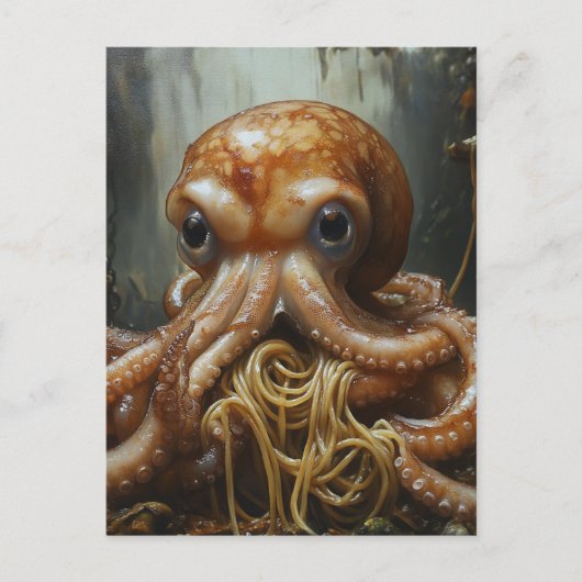 Carte postale de pieuvre idiote mangeant des spagh (Devant)