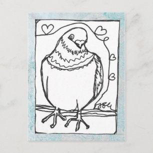 Carte postale de pigeon au cœur - Dessin à ligne c