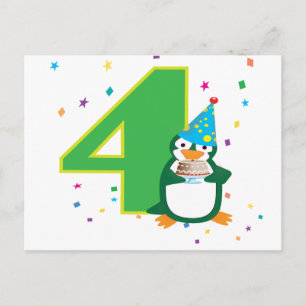 Carte postale de pingouin pour 4ème anniversaire