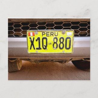 Carte postale de plaque d'immatriculation du Pérou