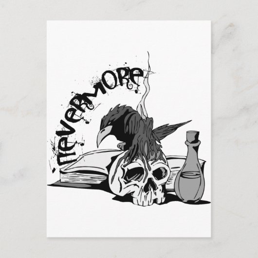 Carte Postale De Poe crâne et livre plus jamais Raven (Devant)