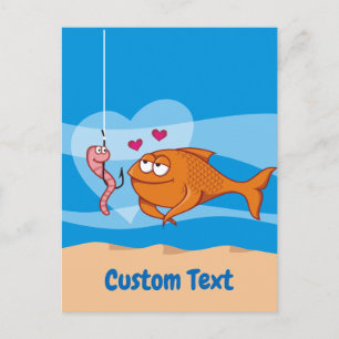 Carte postale de poisson et d'appât amoureux