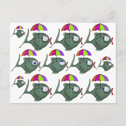 Carte postale de poisson parapluie amusant (Devant)