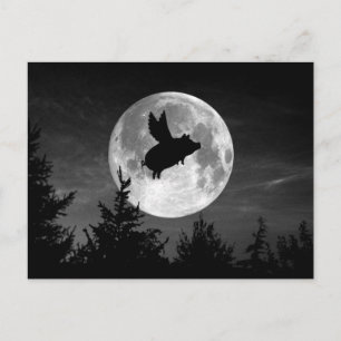 carte postale de porc volant pleine lune