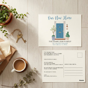 Carte postale de porte d'entrée à l'aquarelle bleu