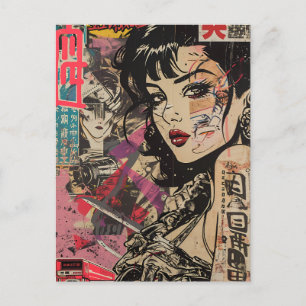 Carte postale de portrait d'anime Cyberpunk