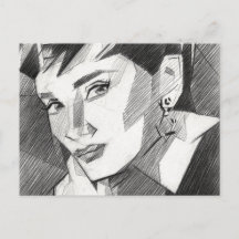 Carte postale de portrait inspirée d'Audrey Hepbur