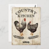 Carte postale de poulet vintage Country Kitchen Ro (Devant / Derrière)