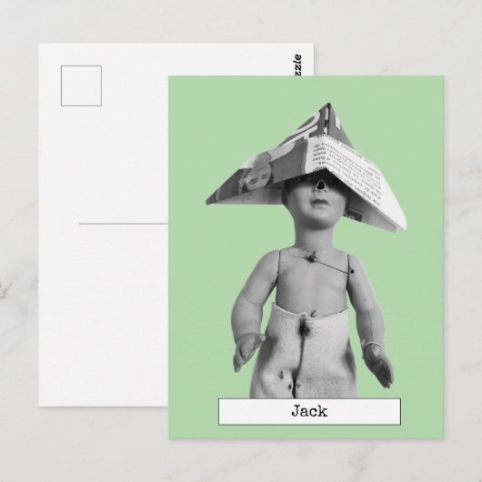 Carte postale de poupée au chapeau de papier cool (Devant / Derrière)