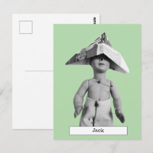 Carte postale de poupée chapeau en papier cool