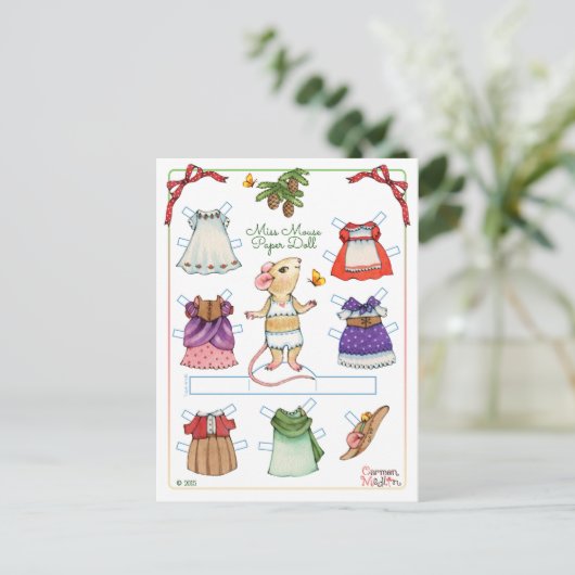 Carte postale de poupée de papier mignon (Debout devant)