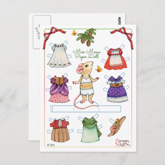Carte postale de poupée de papier mignon (Devant / Derrière)