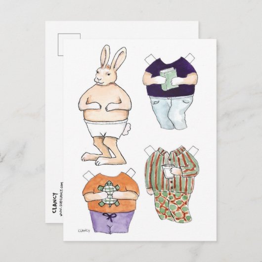Carte postale de poupée en papier lapin (Devant / Derrière)