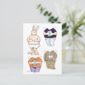 Carte postale de poupée en papier lapin (Debout devant)