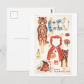 Carte postale de poupée en papier vintage -- Chat (Devant / Derrière)