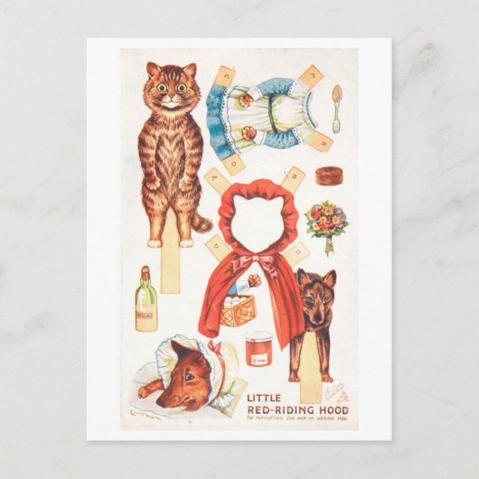 Carte postale de poupée en papier vintage -- Chat (Devant)