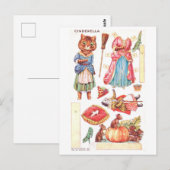 Carte postale de poupée en papier vintage -- Chat (Devant / Derrière)