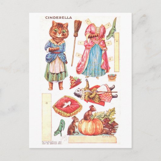 Carte postale de poupée en papier vintage -- Chat (Devant)