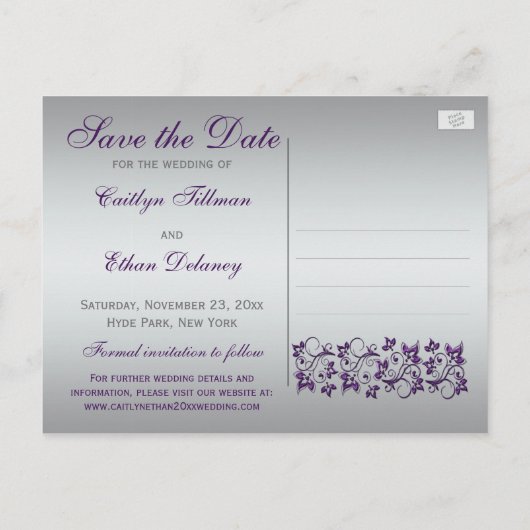 Carte postale de préavis de monogramme Fleurs Viol (Dos)