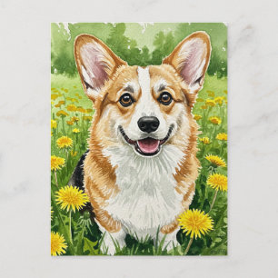 Carte postale de printemps avec de jolis corgis et