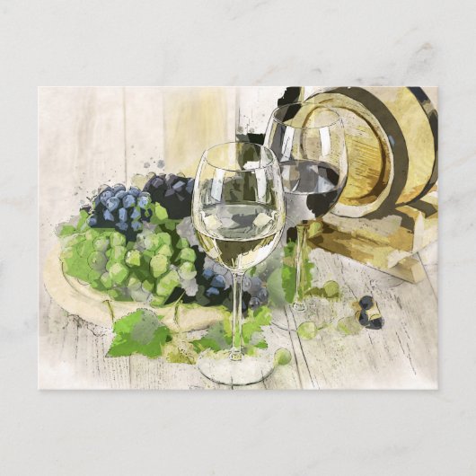carte postale de raisins et de vin (Devant)