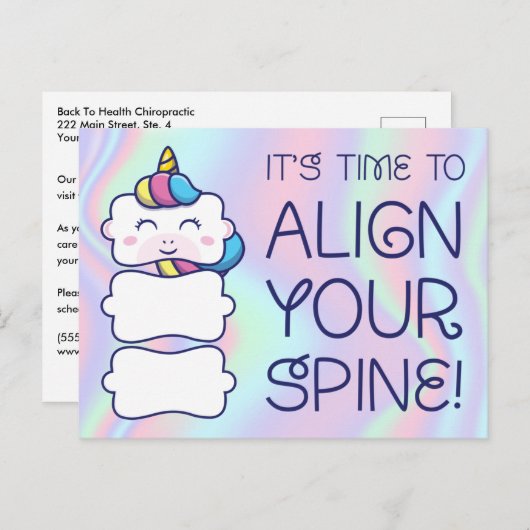 Carte postale de rappel de chiropratique pédiatriq (Devant / Derrière)