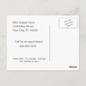 Carte postale de rappel de contrôle du vétérinaire (Dos)