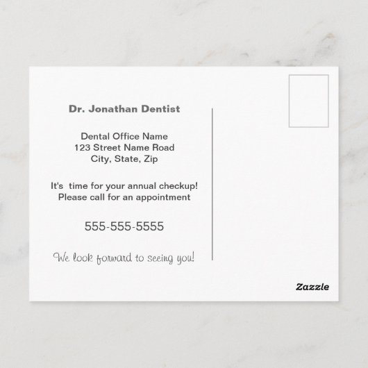 Carte postale de rappel de rendez-vous dentaire (Dos)