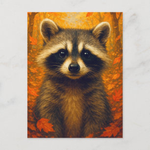 Carte postale de raton laveur d'automne, animal mi