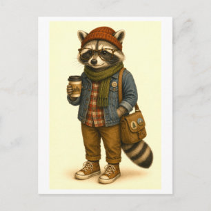 Carte postale de raton laveur hipster