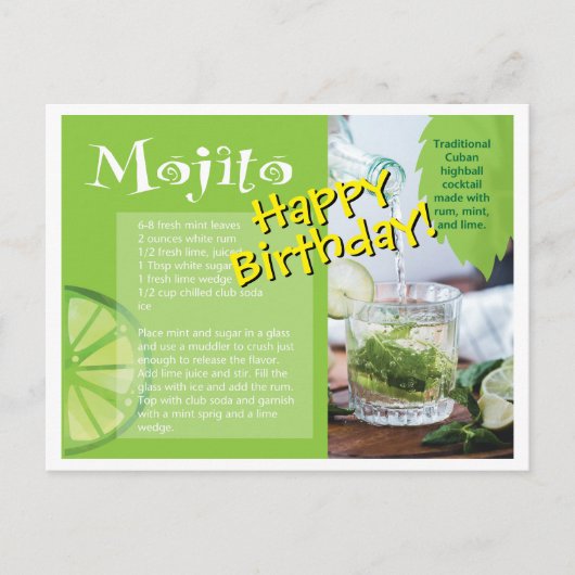 Carte postale de recette de cocktail Mojito pour u (Devant)