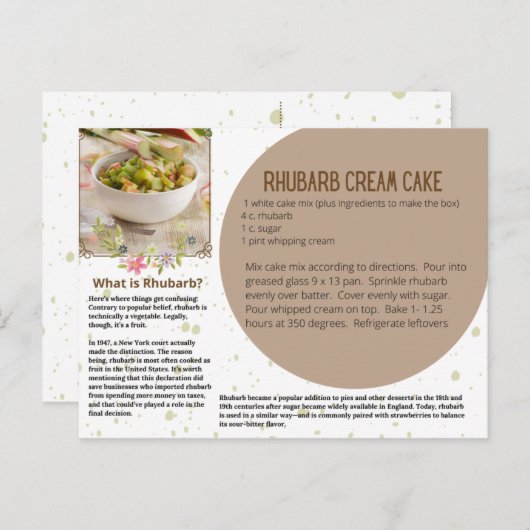 Carte postale de recette de gâteau à la crème de r (Devant / Derrière)