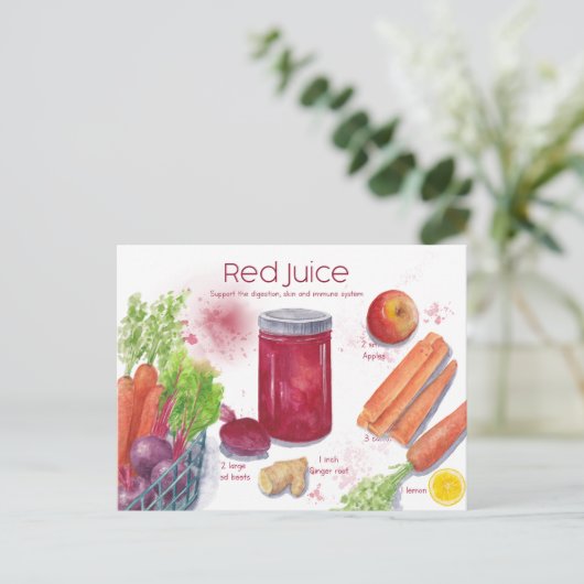 Carte postale de recette de jus rouge (Debout devant)