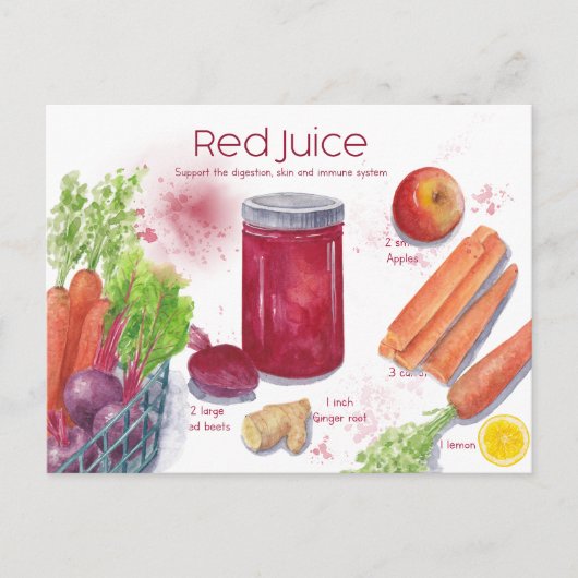 Carte postale de recette de jus rouge (Devant)