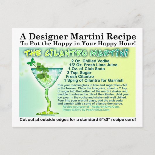 Carte postale de recette de Martini à la Coriandre (Devant)
